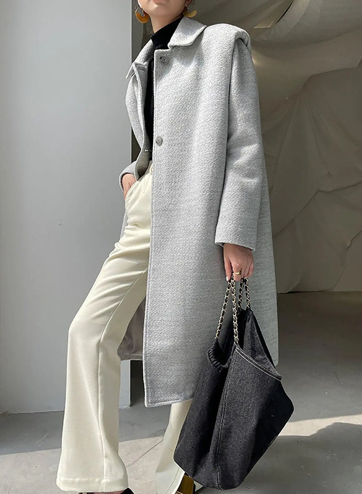 Grey Single Breasted Wool Blend Midi Coat – Vivian Seven