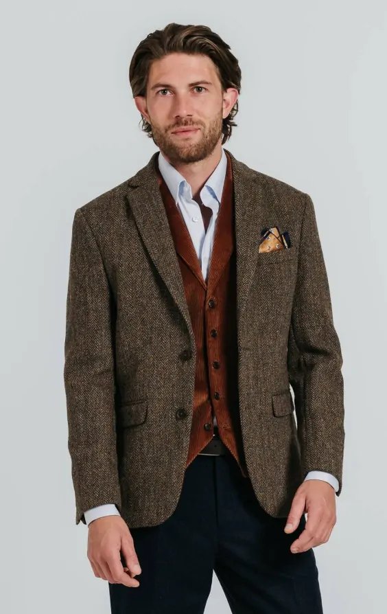 Harris Tweed of Scotland Green with Brown Overcheck Tweed Jacket