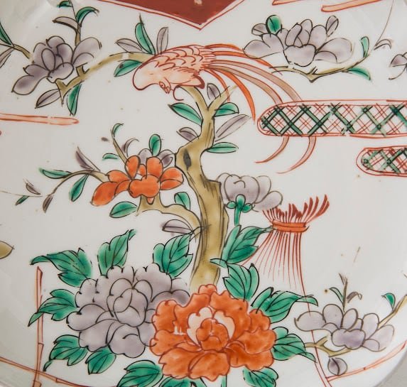 伊万里 色絵金彩 赤絵 花鳥図 蝶 鷹 唐草 蛸唐草 格子 輪花 七寸 7寸