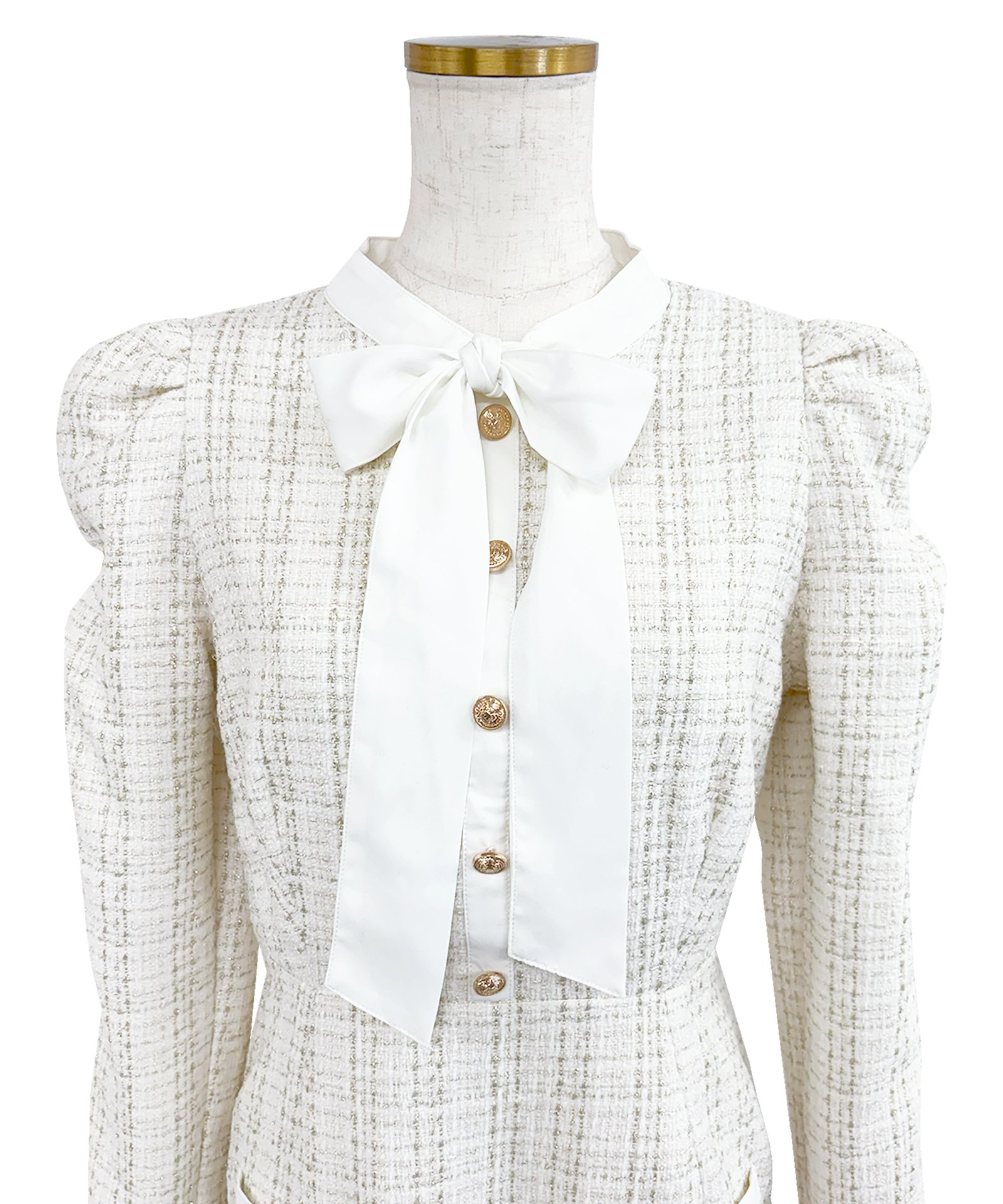 Ribbon tie tweed mini onepiece – BUNNY APARTMENT
