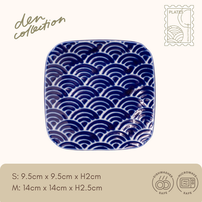 藍和紋角皿 青海波｜Wa-Mon Square Plate Waves – Den Collection