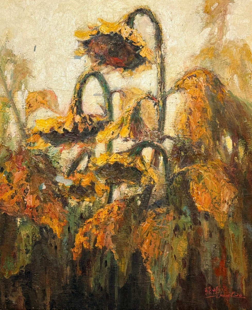 張博「向日葵」油彩画 2004年 – 国際美術研究所