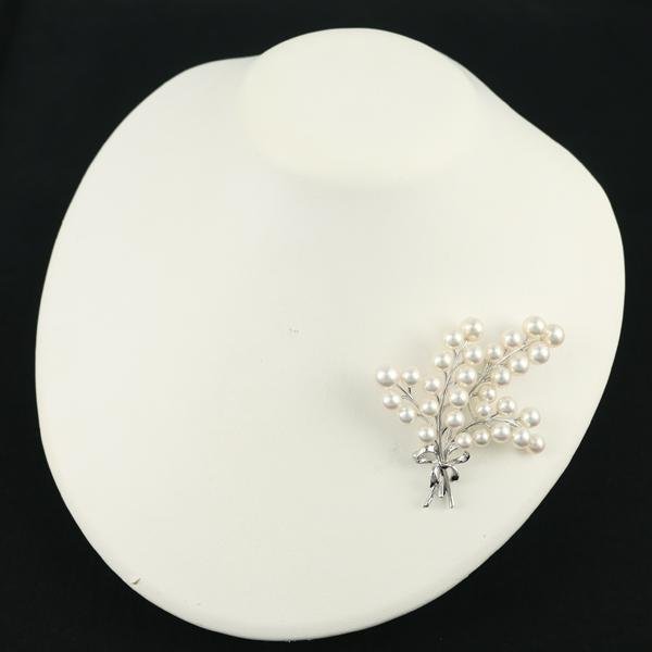 MIKIMOTO（ミキモト） ブローチ パール 真珠 5.0-7.5mm リボン K18WG