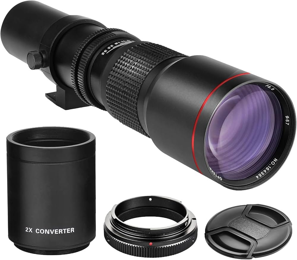Amazon | ハイパワー500mm/1000mm F/8手動望遠レンズ、ブラック。Canon