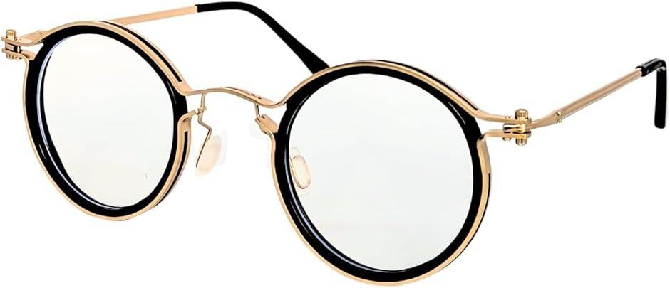 ブルーライトカット 透明フラットレンズ 丸伊達メガネ ラウンド型