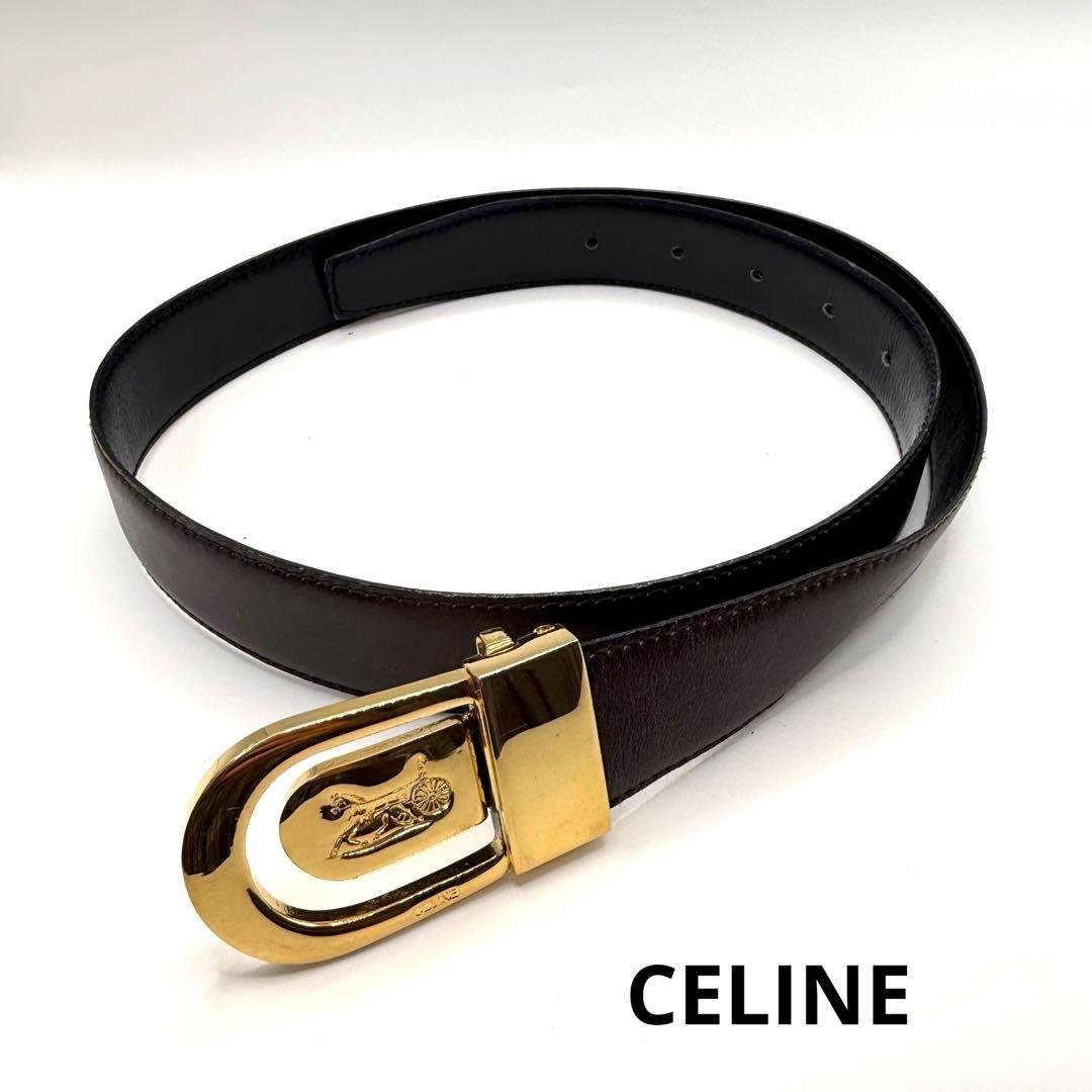 【美品】CELINE セリーヌ ベルト ゴールド金具 ブラウン CELINE（セリーヌ） ベルト MEDIUM TRIOMPHE BELT ブラウン レディース